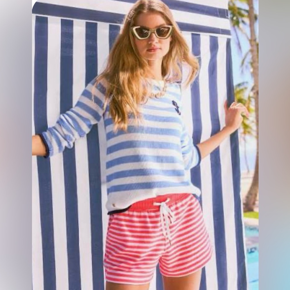Lilly Pulitzer 4" Peppi High Rise Short Cane Coral St Tropez Stripe L NWT